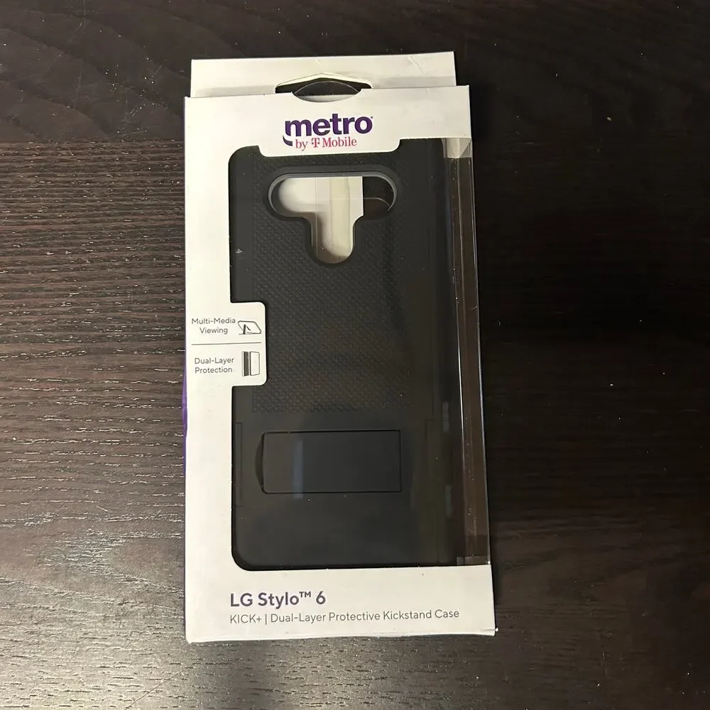 New Metro by T-Mobile LG Stylo 6 Kick+ Dual-Layer Kickstand Phone Case Black